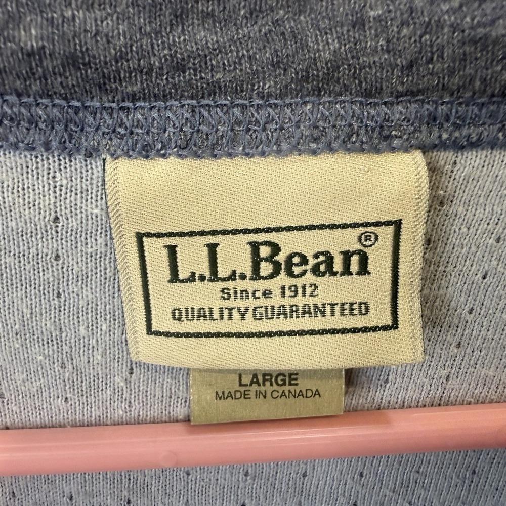 L.L. Bean River Driver Shirt Mens Size L Reg Blue Henley Wool Base Layer Cotton - Picture 6 of 9
